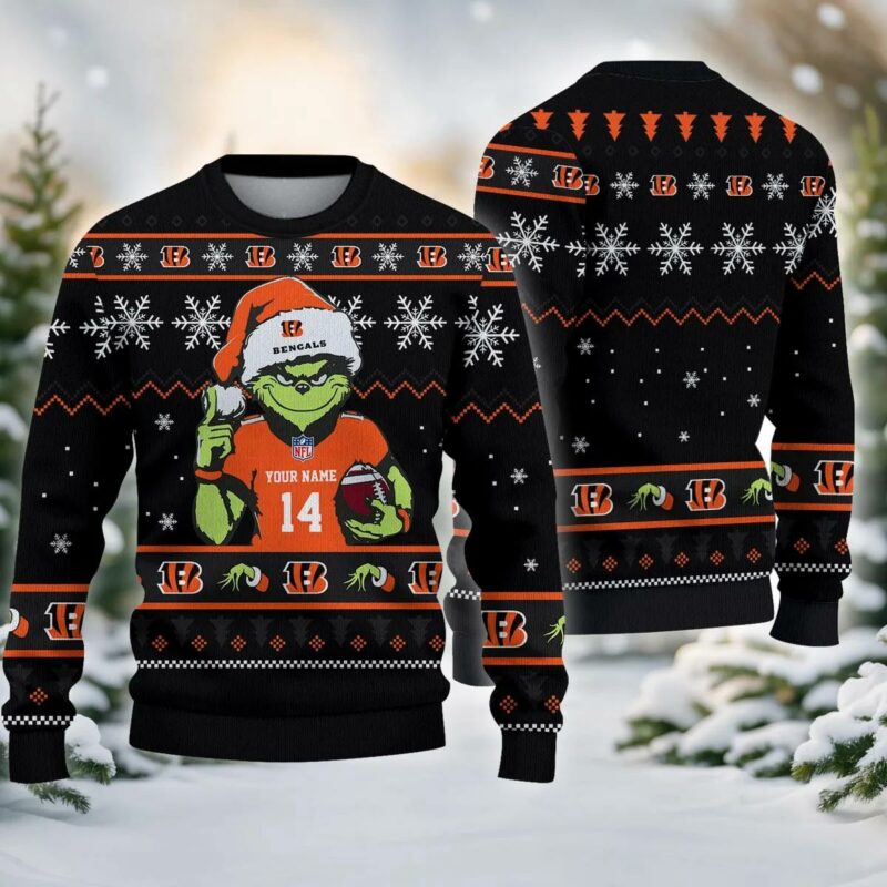 Cincinnati Bengals Grinch Custom Ugly Christmas Sweater, NFL Christmas Sweater