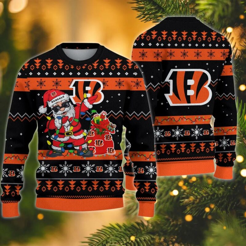 Cincinnati Bengals Santa Claus Dabbing Ugly Christmas Sweater, NFL Christmas Sweater