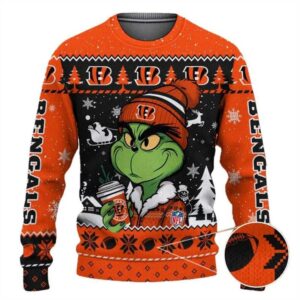 Cincinnati Bengals The Grinch Drink Coffee Ugly Christmas Sweater, NFL Christmas Sweater