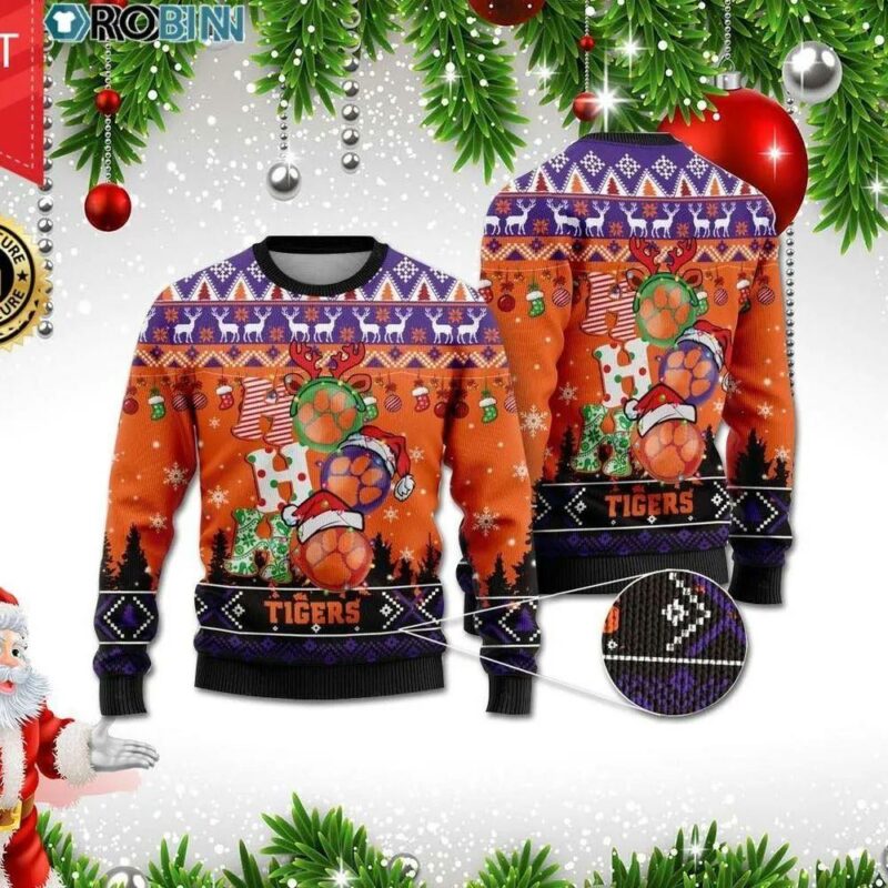 Clemson Tigers Ho Ho Ho Ugly Christmas Sweater, NCAA Christmas Sweater