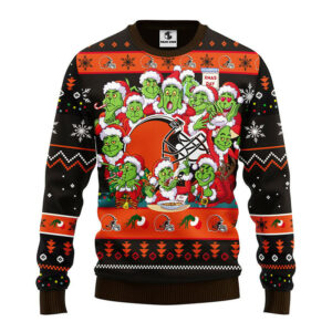 Cleveland Browns 12 Grinch Xmas Day Ugly Christmas Sweater, Grinch Xmas Sweater