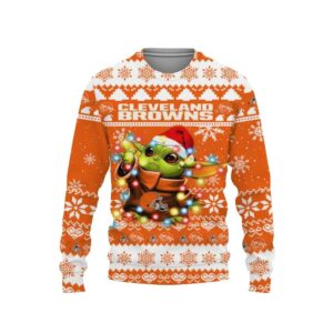 Cleveland Browns Baby Yoda Star Wars Ugly Christmas Sweater, NFL Christmas Sweater