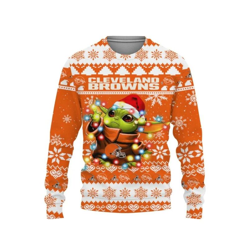 Cleveland Browns Baby Yoda Star Wars Ugly Christmas Sweater, NFL Christmas Sweater