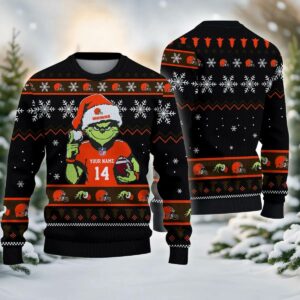 Cleveland Browns Grinch Custom Ugly Christmas Sweater, NFL Christmas Sweater
