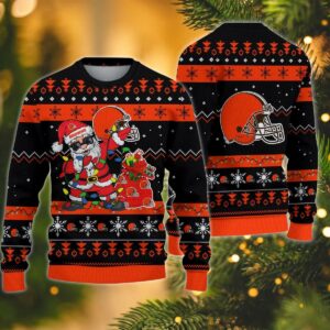 Cleveland Browns Santa Claus Dabbing Ugly Christmas Sweater, NFL Christmas Sweater