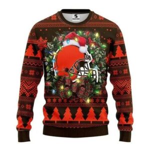 Cleveland Browns Santa Hat Ugly Christmas Sweater, NFL Christmas Sweater