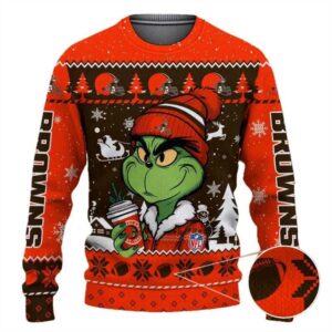 Cleveland Browns The Grinch Drink Coffee Ugly Christmas Sweater, NFL Christmas Sweater