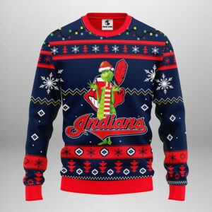 Cleveland Indians Funny Grinch Ugly Christmas Sweater, Grinch Xmas Sweater