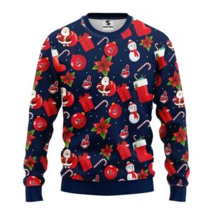 Cleveland Indians Santa Claus Snowman Ugly Christmas Sweater, MLB Christmas Sweater