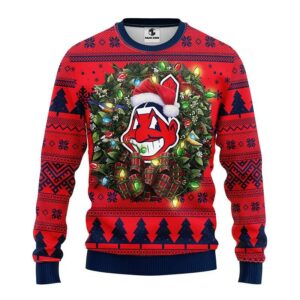 Cleveland Indians Santa Hat Funny Ugly Christmas Sweater, MLB Christmas Sweater