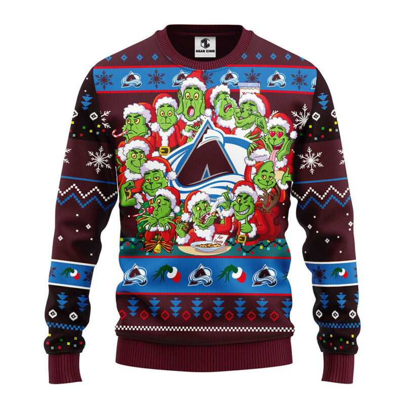 Colorado Avalanche 12 Grinch Xmas Day Ugly Christmas Sweater, Grinch Xmas Sweater