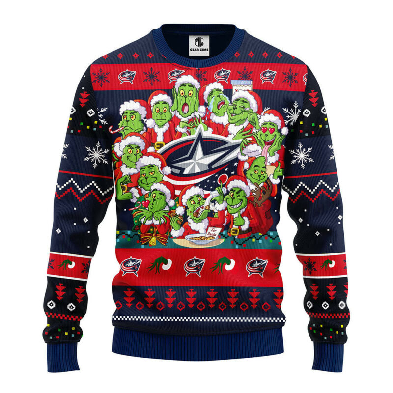 Columbus Blue Jackets 12 Grinch Xmas Day Ugly Christmas Sweater, Grinch Xmas Sweater