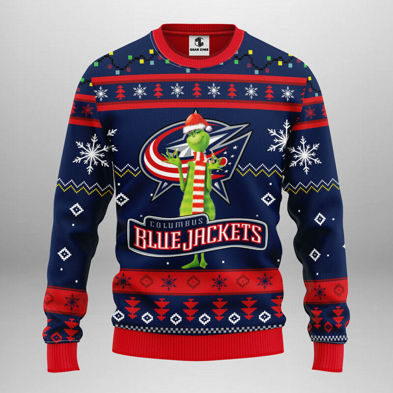 Columbus Blue Jackets Funny Grinch Ugly Christmas Sweater, Grinch Xmas Sweater