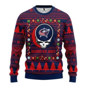 Columbus Blue Jackets Grateful Dead Ugly Christmas Sweater, NHL Christmas Sweater