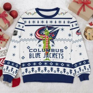 Columbus Blue Jackets Grinch NHL Ugly Christmas Sweater, NHL Christmas Sweater