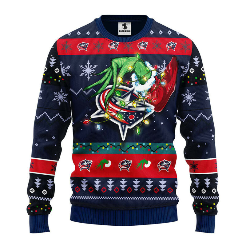 Columbus Blue Jackets Grinch Ugly Christmas Sweater, Grinch Xmas Sweater
