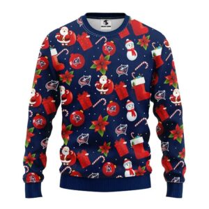 Columbus Blue Jackets Santa Claus Snowman Ugly Christmas Sweater, NHL Christmas Sweater