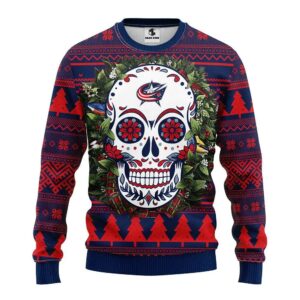 Columbus Blue Jackets Skull Flower Ugly Christmas Sweater, NHL Christmas Sweater