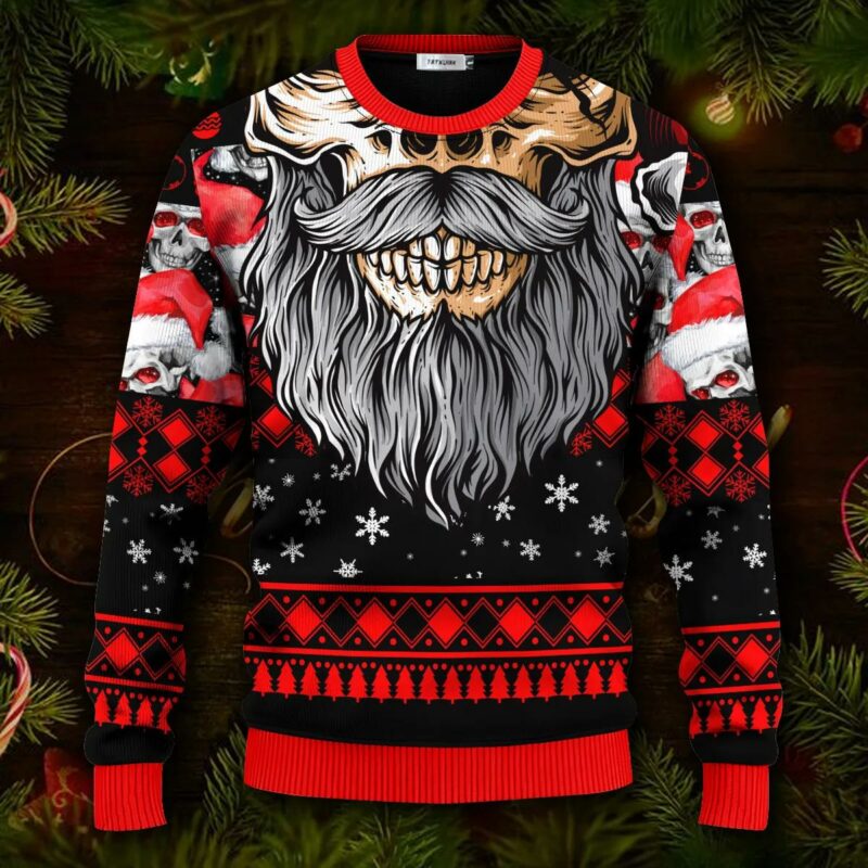 Cool Beard Skull Team Skull Ugly Christmas Sweater