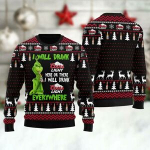 Coors Light Grinch Will Drink Everywhere Ugly Sweater, Grinch Holiday Sweater