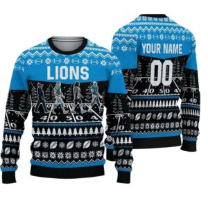 Custom Detroit Lions Walking Abbey Road Ugly Christmas Sweater, NFL Christmas Sweater