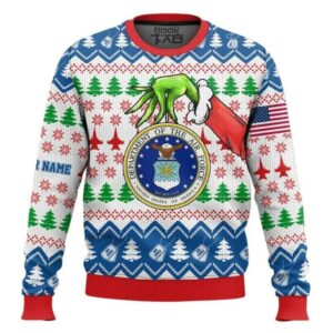 Custom Name Grinch x US Air Force Ugly Sweater, Grinch Holiday Sweater