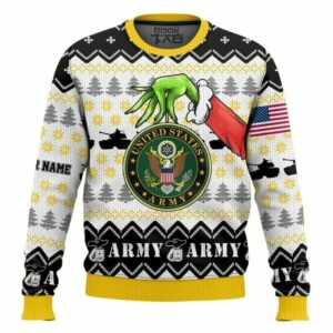 Custom Name Grinch x US Army Ugly Sweater, Grinch Holiday Sweater