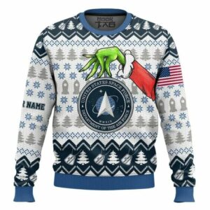 Custom Name Grinch x US Space Force Ugly Sweater, Grinch Holiday Sweater