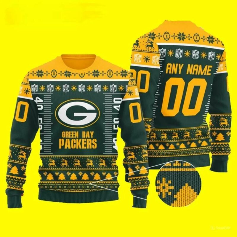 Custom Name Number Logo Green Bay Packers Ugly Christmas Sweater, NFL Christmas Sweater