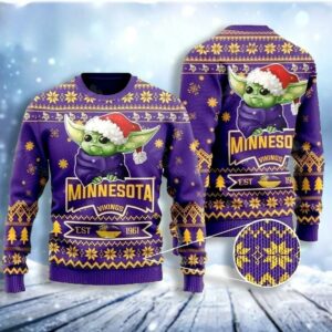 Cute Baby Yoda Grogu Minnesota Vikings Ugly Christmas Sweater, NFL Christmas Sweater