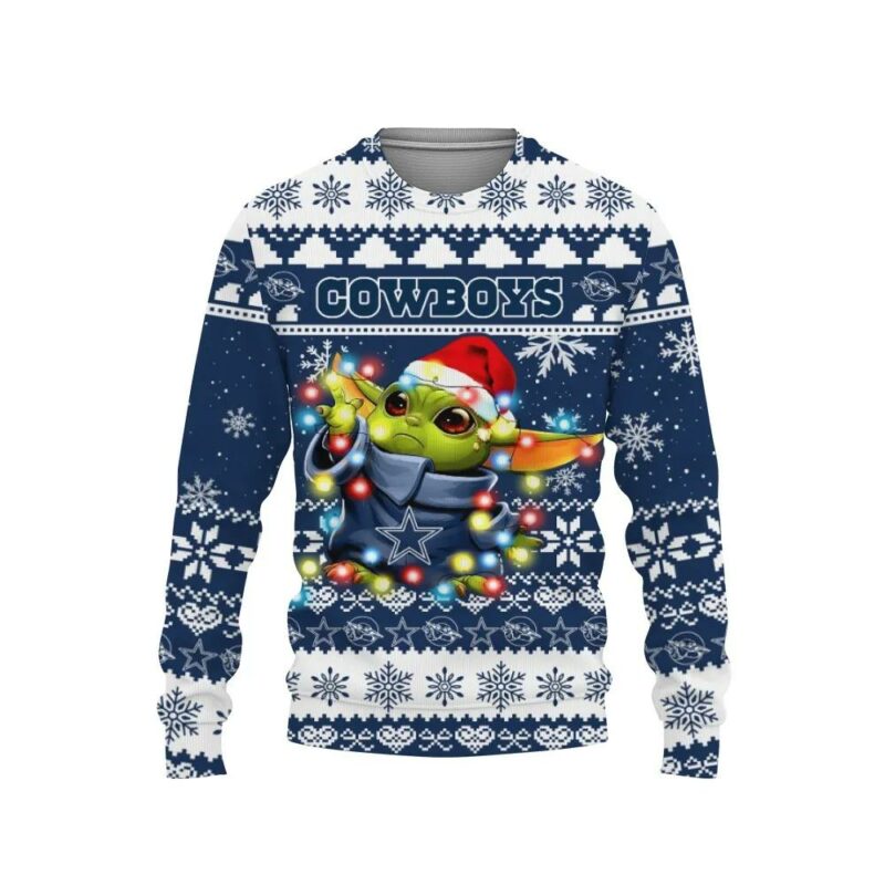 Dallas Cowboys Baby Yoda Star Wars Sports Ugly Christmas Sweater, NFL Christmas Sweater