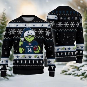 Dallas Cowboys Grinch Custom Ugly Chrismas Sweater, NFL Christmas Sweater