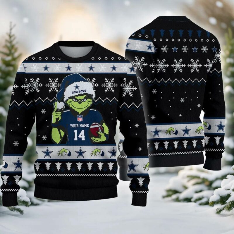 Dallas Cowboys Grinch Custom Ugly Chrismas Sweater, NFL Christmas Sweater