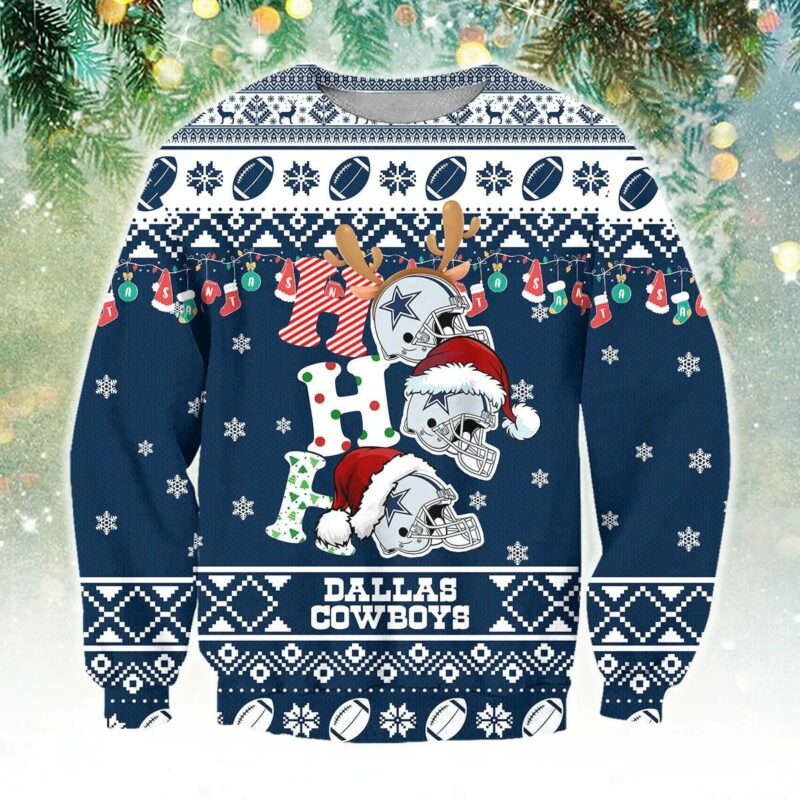 Dallas Cowboys Ho Ho Ho Ugly Christmas Sweater, NFL Christmas Sweater
