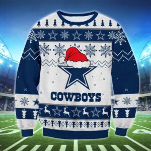 Dallas Cowboys Santa Hat Ugly Christmas Sweater, NFL Christmas Sweater