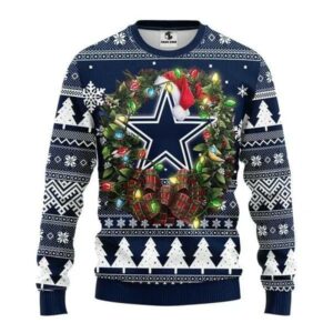 Dallas Cowboys Santa Hat Ugly Christmas Sweater, NFL Christmas Sweater