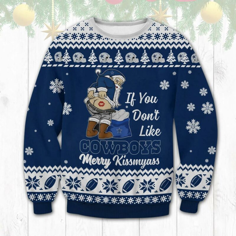 Dallas Cowboys Santa Kissmyass Ugly Christmas Sweater, NFL Christmas Sweater
