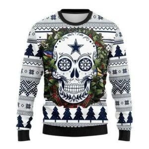 Dallas Cowboys Skull Flower Ugly Christmas Sweater, NFL Christmas Sweater