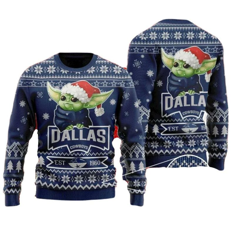 Dallas Cowboys Sweater Baby Grogu 1960 Dallas Cowboys Ugly Sweater Navy Blue Unisex Adults New Release