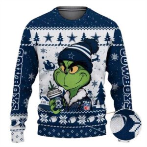Dallas Cowboys The Grinch Drink Coffee Ugly Christmas Sweater, NFL Christmas Sweater