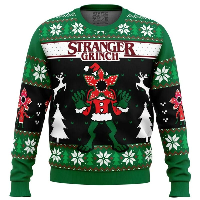 Demogorgon Stranger Grinch Stranger Things Ugly Christmas Sweater, Grinch Holiday Sweater