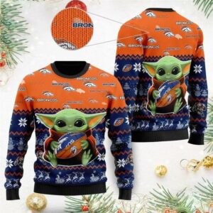 Denver Broncos Baby Yoda Ugly Christmas Sweater, NFL Christmas Sweater