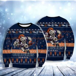 Denver Broncos Player Rushing Ugly Christmas Sweater, NFL Christmas Sweater