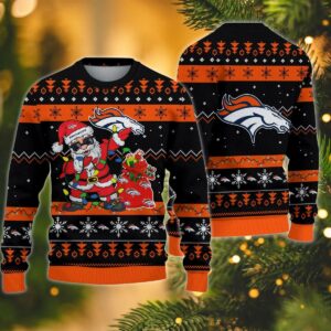 Denver Broncos Santa Claus Dabbing Ugly Christmas Sweater, NFL Christmas Sweater