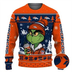 Denver Broncos The Grinch Drink Coffee Ugly Christmas Sweater, NFL Christmas Sweater