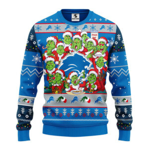 Detroit Lions 12 Grinch Xmas Day Ugly Christmas Sweater, Grinch Xmas Sweater