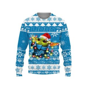 Detroit Lions Baby Yoda Star Wars Ugly Christmas Sweater, NFL Christmas Sweater