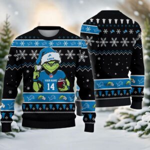 Detroit Lions Grinch Custom Chrismas Ugly Sweater, NFL Christmas Sweater