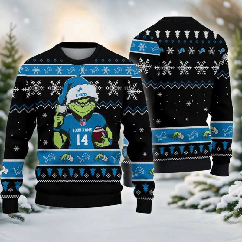Detroit Lions Grinch Custom Chrismas Ugly Sweater, NFL Christmas Sweater