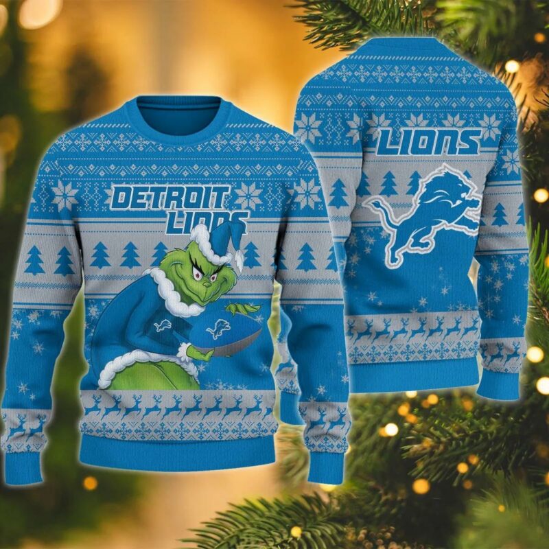 Detroit Lions Grinch Stolen Ugly Christmas Sweater, NFL Christmas Sweater